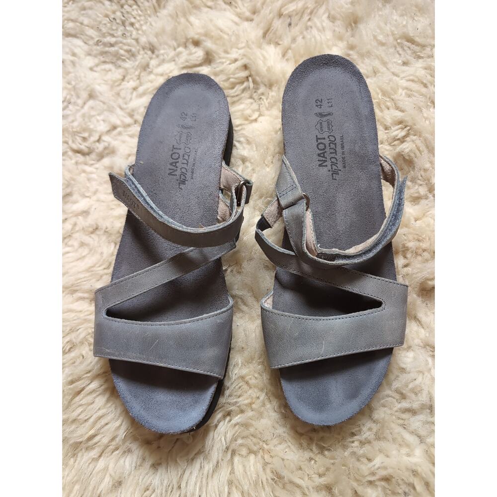 NAOT Womens Gabriela Slide Wedge Sandals Size 11 / 42 Gray Nubuck Leather Israel